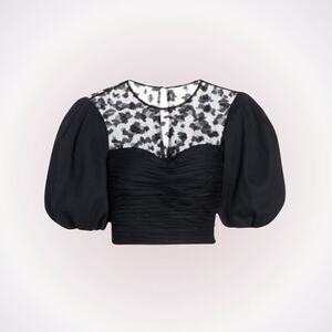 AMUR Tiana Black Bubble Sleeve Cropped Blouse | Sz 4